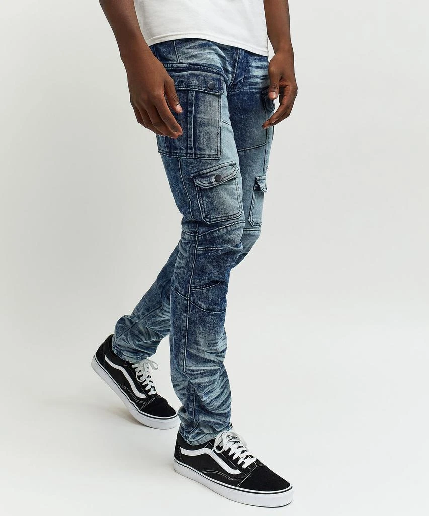 商品Reason Clothing|Dwayne Clean Multi Pocket Utility Cargo Denim - Icy Blue,价格¥253,第4张图片详细描述