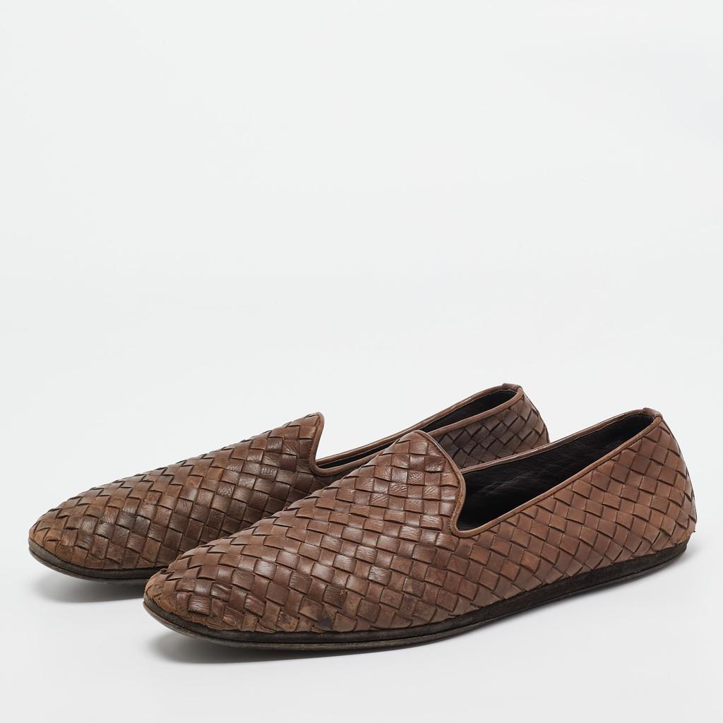 Bottega Veneta Brown Intrecciato Leather Slip On Loafers  display picture 3