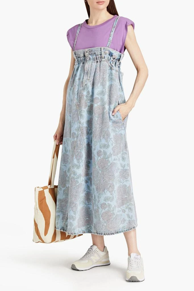 商品Ganni|Gathered floral-print denim midi dress,价格¥963,第2张图片详细描述