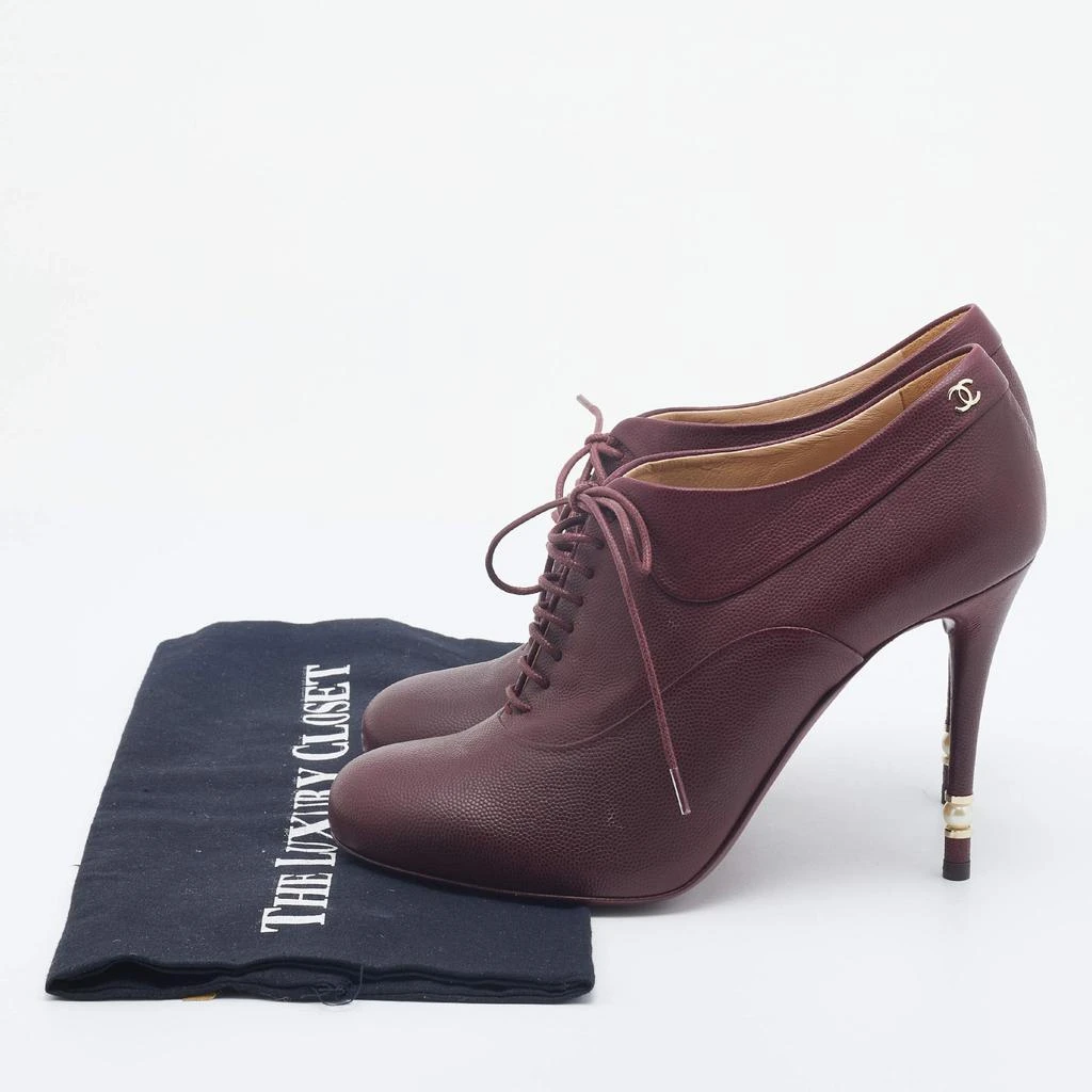 Chanel Burgundy Leather CC Lace Up Booties Size 38 商品
