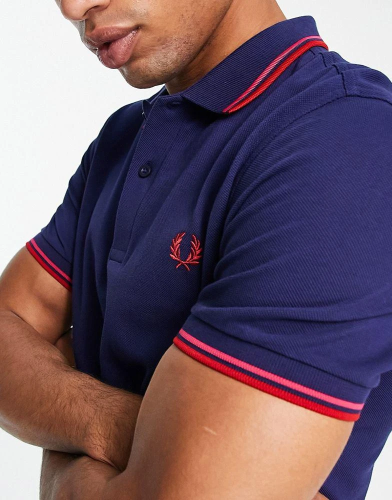 商品Fred Perry|Fred Perry twin tipped polo shirt in navy,价格¥374,第3张图片详细描述