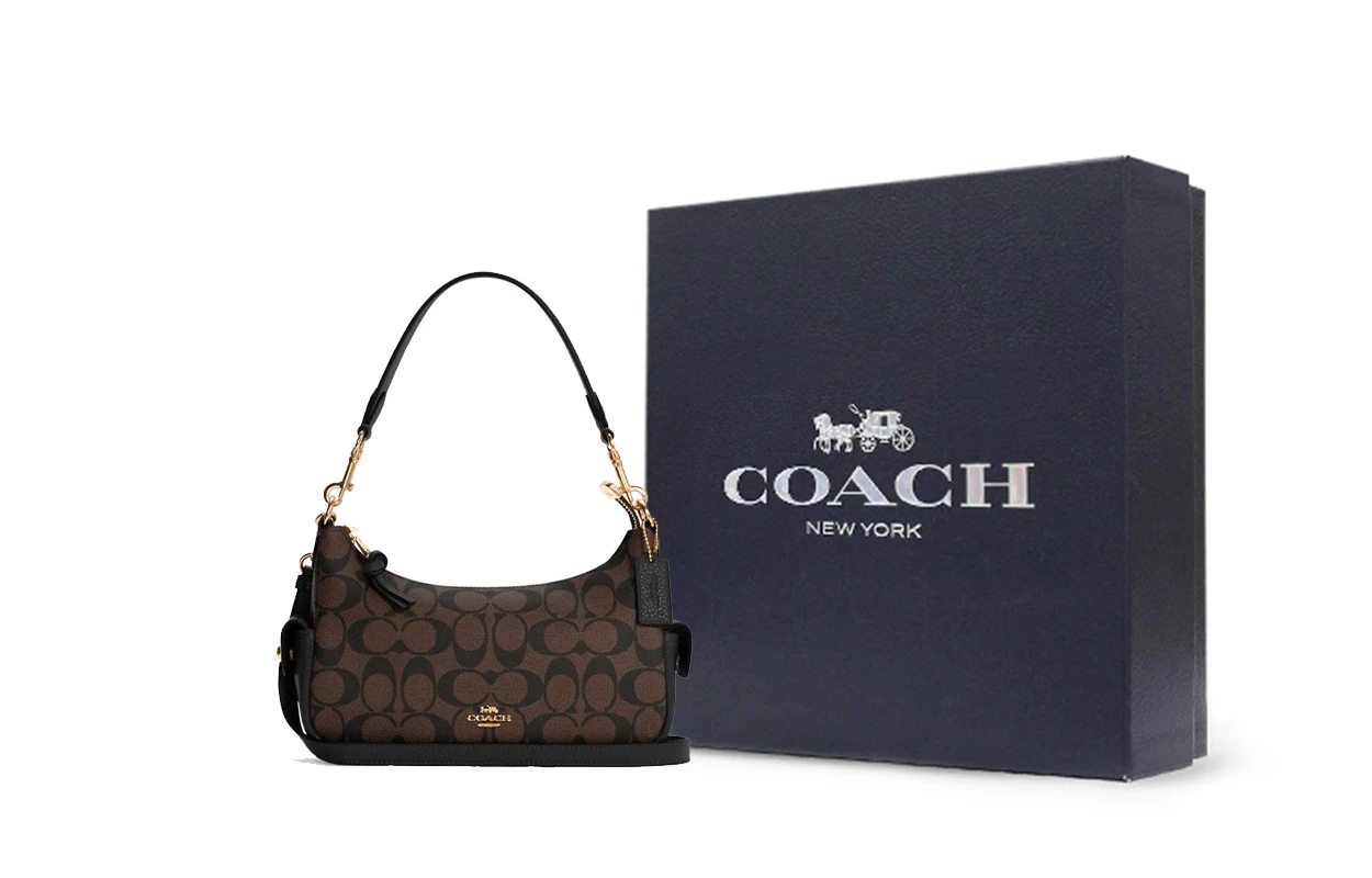 商品[国内直发] Coach|蔻驰 Pennie 25 经典老花 帆布配皮 腋下包单肩斜挎手提包 中号 女款 深棕色,价格¥2516,第6张图片详细描述