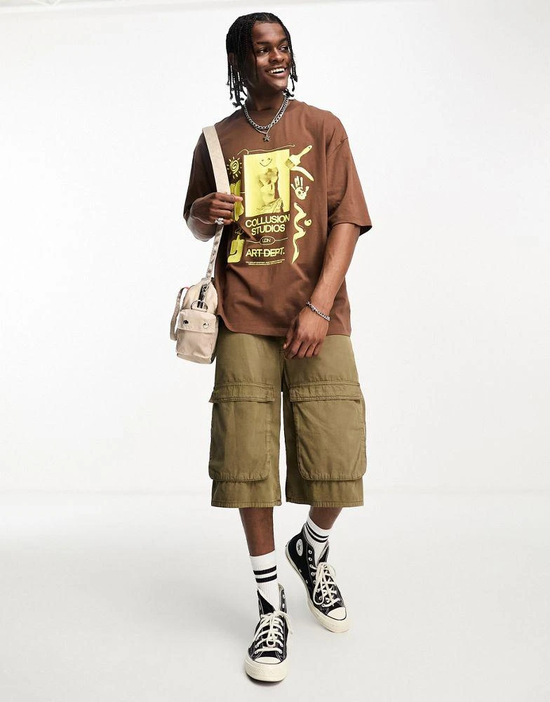 商品COLLUSION|COLLUSION art dept front print t-shirt in brown,价格¥103,第1张图片