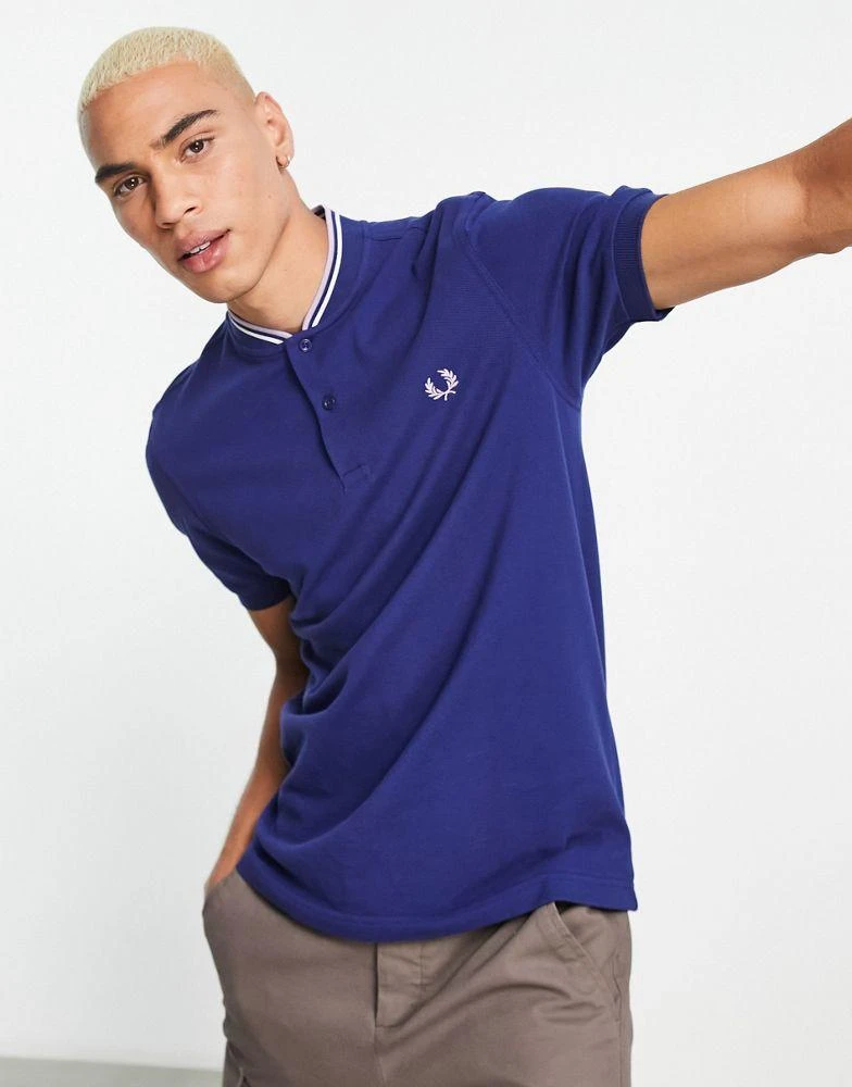 商品Fred Perry|Fred Perry bomber collar polo shirt in blue,价格¥413,第1张图片