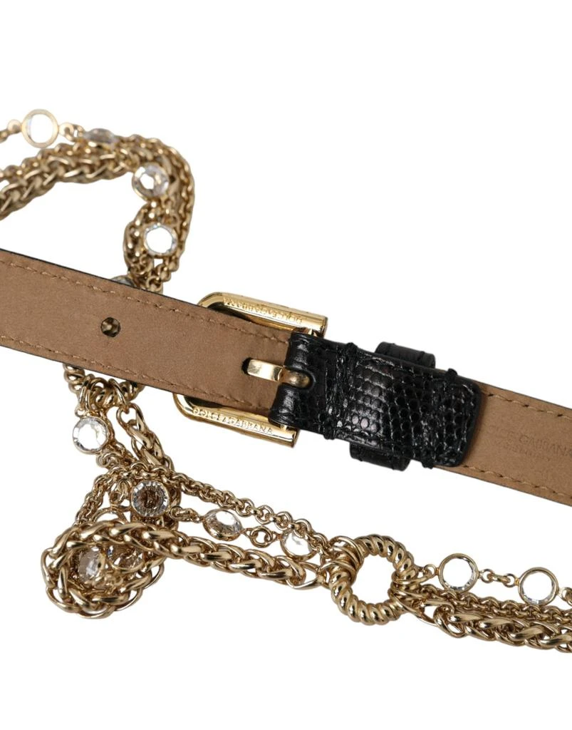 商品Dolce & Gabbana|Black Leather Gold Chain Crystal Waist Women Belt,价格¥3126,第4张图片详细描述