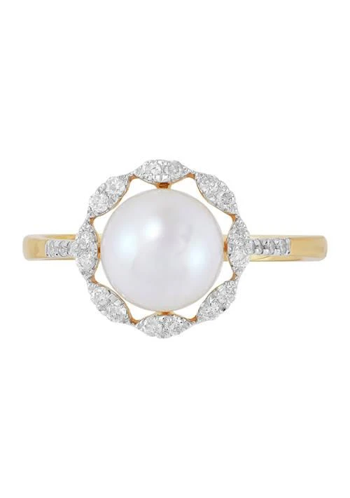 商品Belk & Co.|Co. 1 5 Ct. T.w. Diamond And 8 8.5 Millimeter Pearl Flower Ring In 10K Yellow Gold,价格¥1649,第1张图片