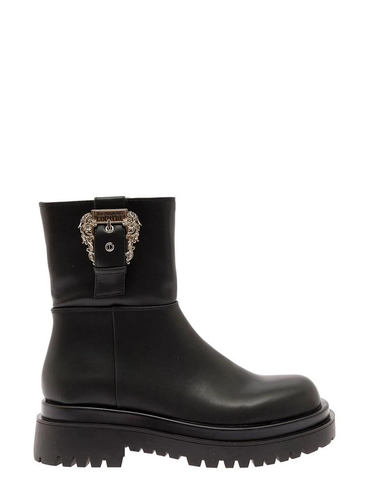 商品Versace|Black Leatherette Chuncky Ankle Boot With Baroque Buckle Versace Jeans Couture Woman,价格¥1538,第1张图片