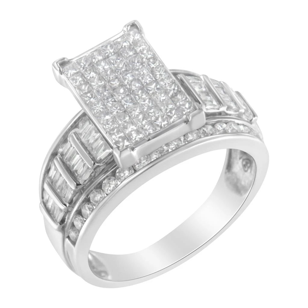 商品Haus of Brilliance|14K White Gold 2.0 Cttw Mixed-Cut Diamond Rectangle Invisible-Set Composite Cluster Ring with Bar- and Channel-Set Band,价格¥24977,第1张图片