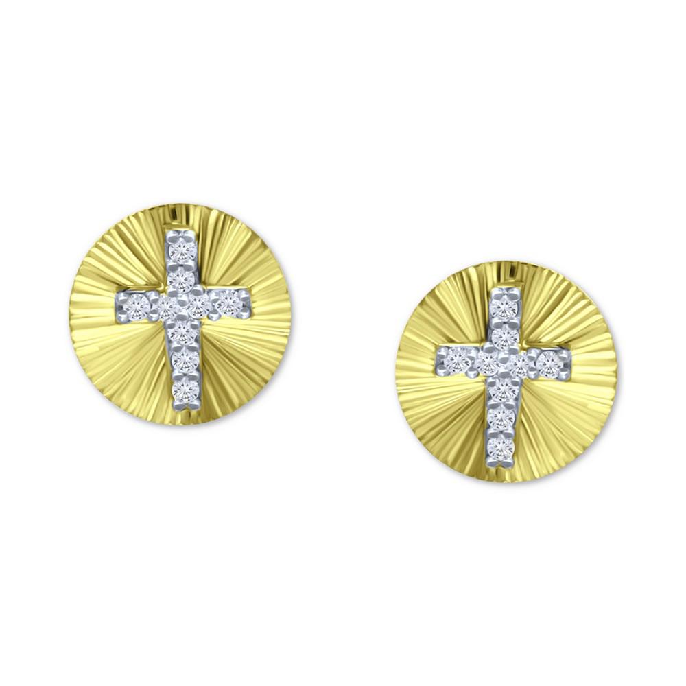 Cubic Zirconia Cross Disc Stud Earrings, Created for Macy's商品第1张图片规格展示