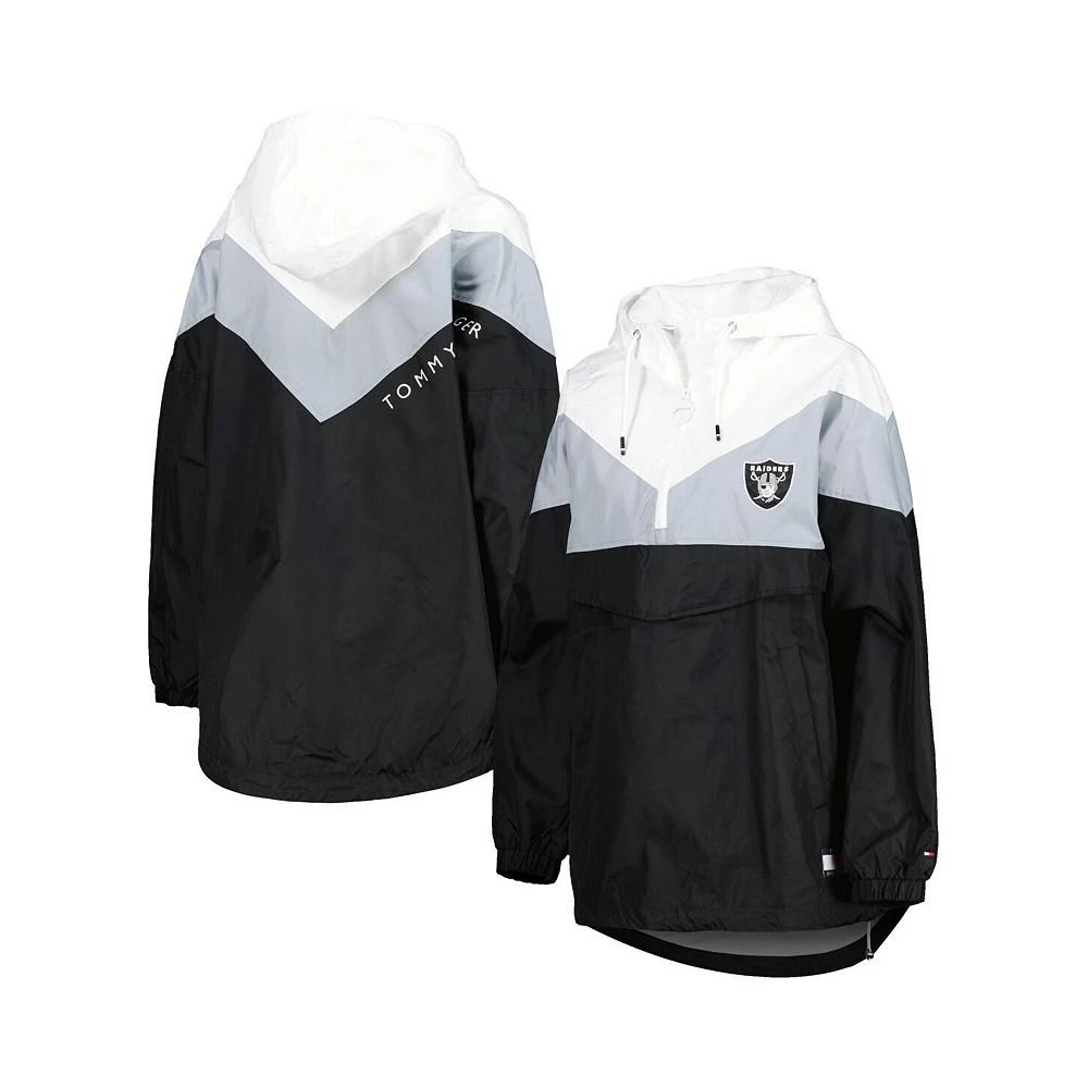 商品Tommy Hilfiger|Women's White, Silver Las Vegas Raiders Staci Half-Zip Hoodie Windbreaker Jacket,价格¥731,第1张图片