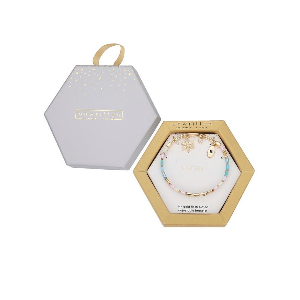 商品Unwritten|14K Gold Flash-Plated Cubic Zirconia "Bff" Flower Bangle Bracelet,价格¥133,第4张图片详细描述
