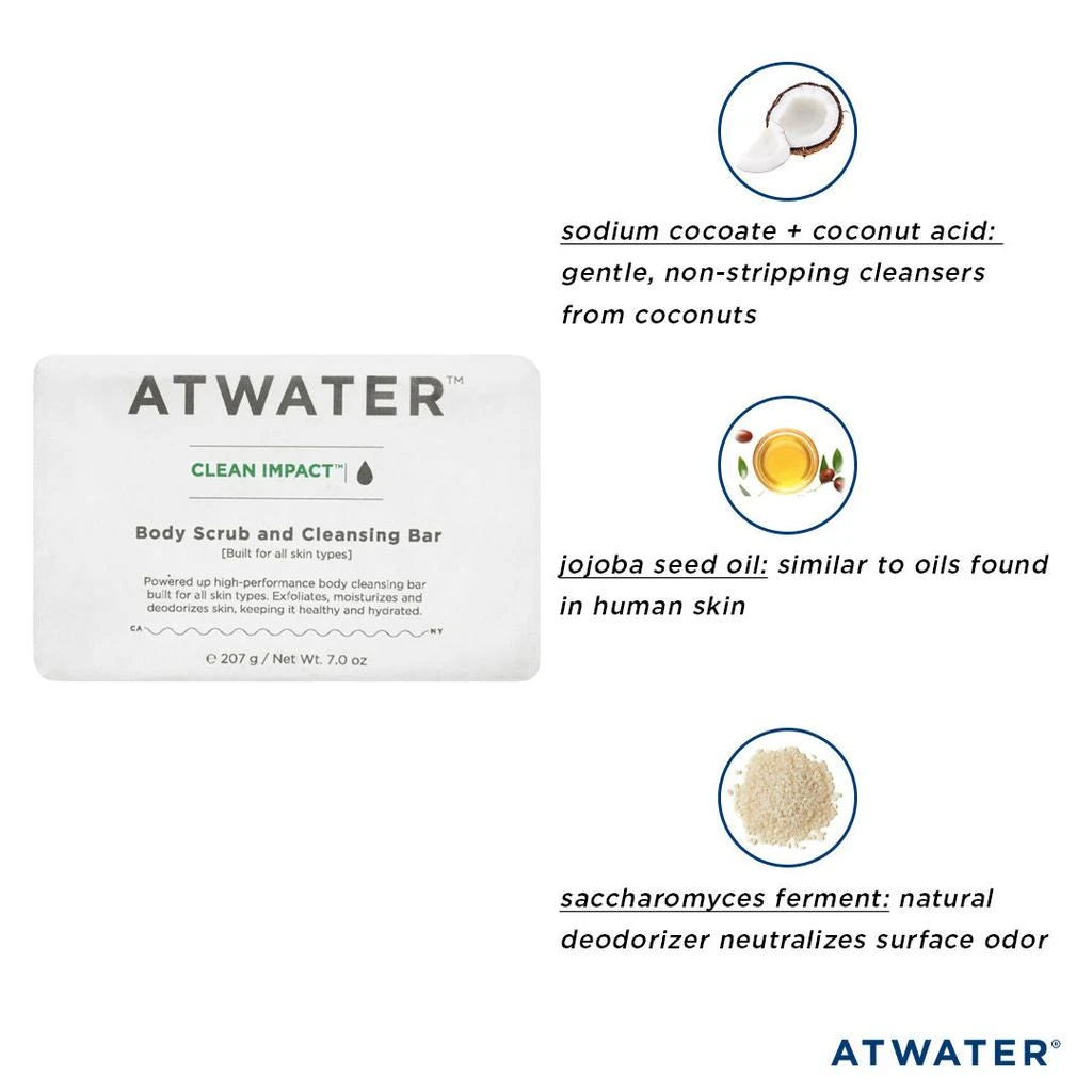 商品Atwater|Clean Impact Body Scrub and Cleansing Bar,价格¥142,第3张图片详细描述