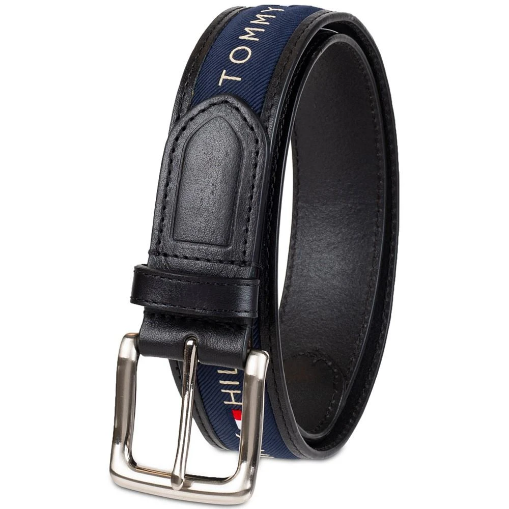 商品Tommy Hilfiger|Men's Tri-Color Ribbon Inlay Leather Belt,价格¥391,第3张图片详细描述