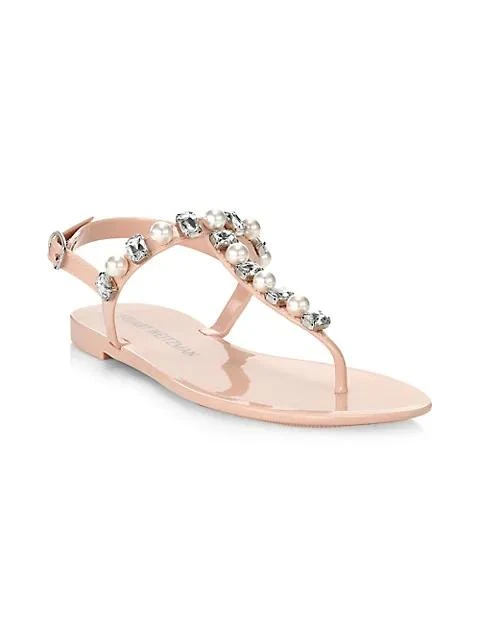 商品Stuart Weitzman|Goldie Crystal & Pearl T-Strap Jelly Sandals,价格¥546,第2张图片详细描述