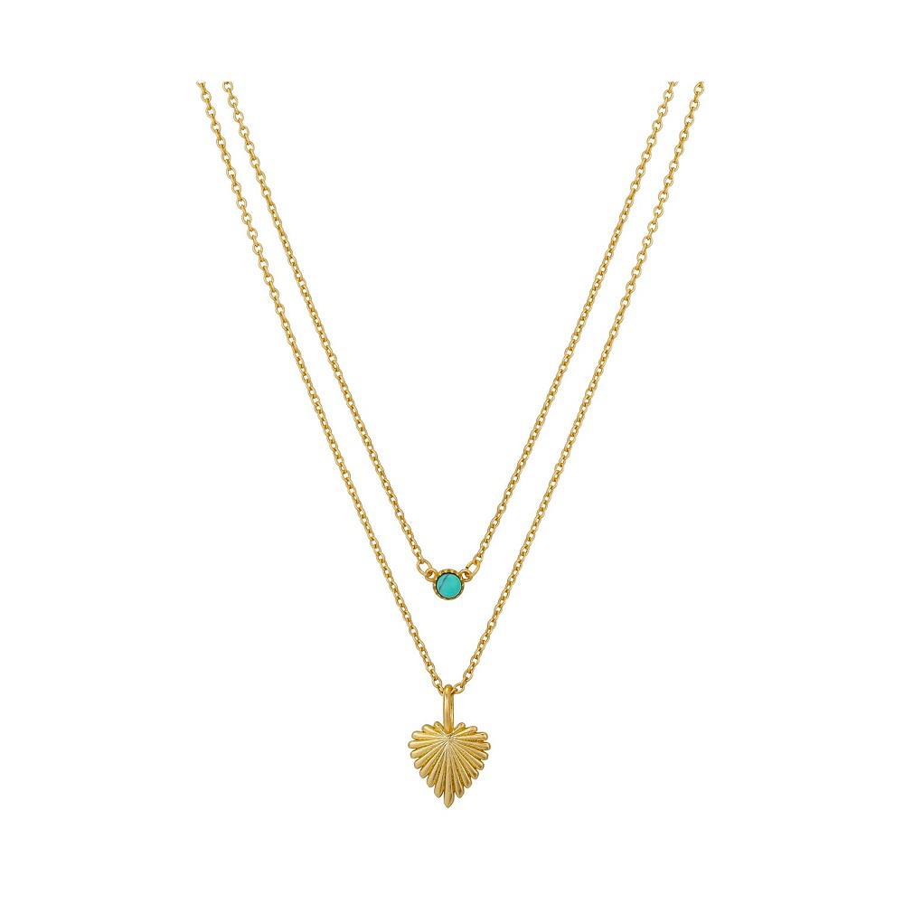 14K Gold Flash Plated Stone and Heart Layered Pendant Necklace商品第1张图片规格展示