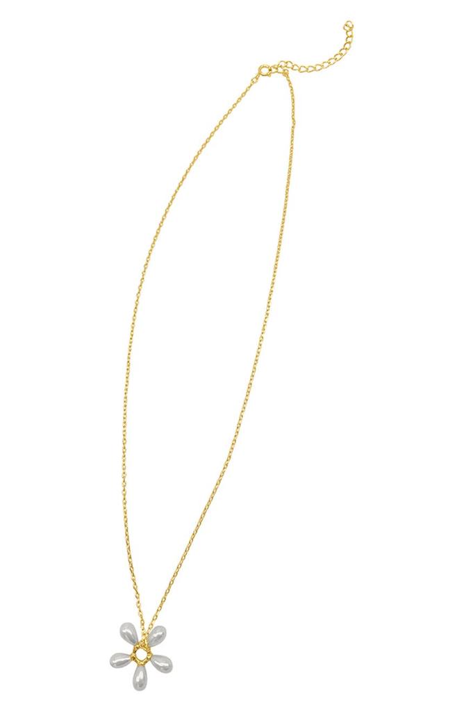 14K Yellow Gold Plated Floral Faux Pearl Pendant Necklace商品第2张图片规格展示
