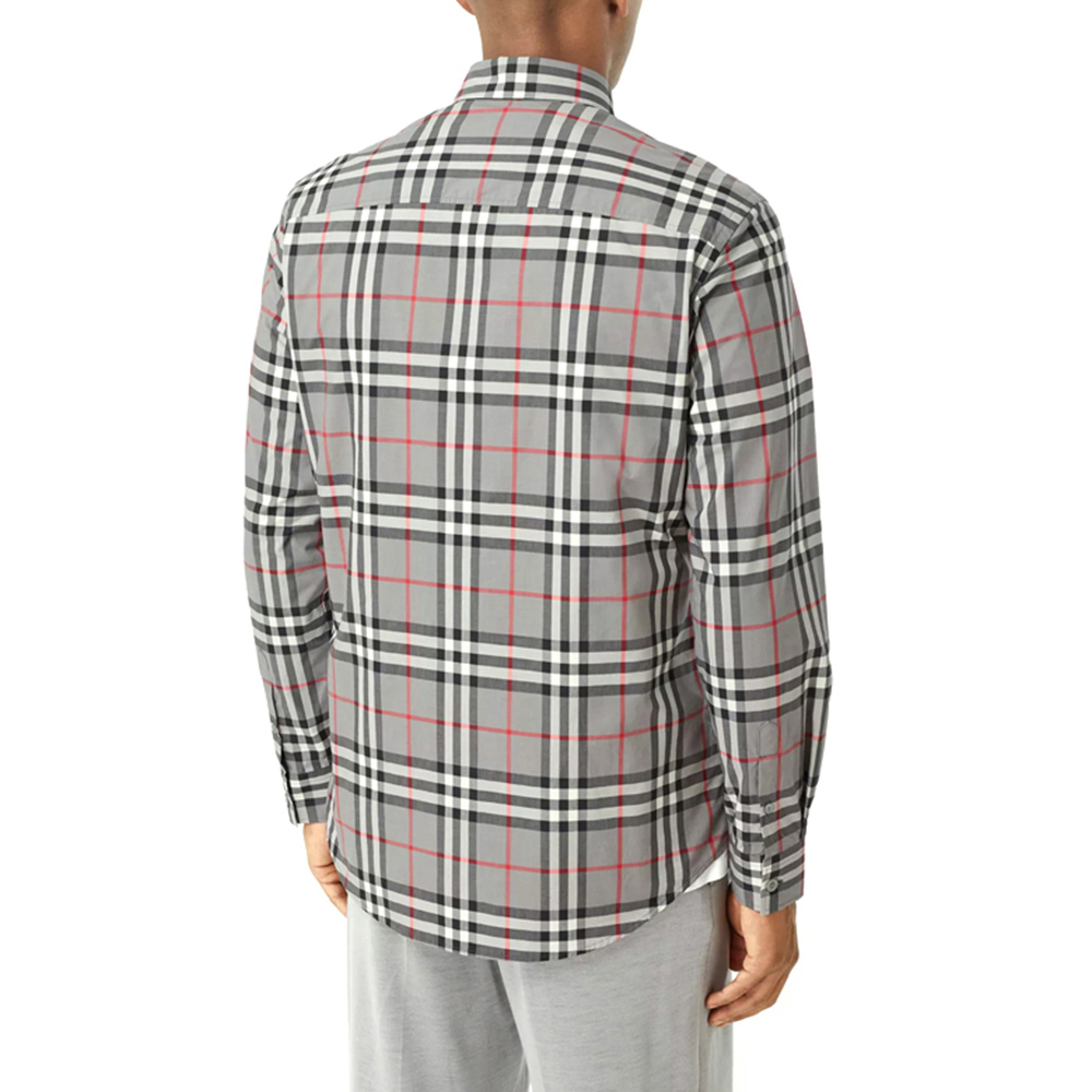 BURBERRY 男士灰色格纹长袖衬衫 8028886商品第3张图片规格展示