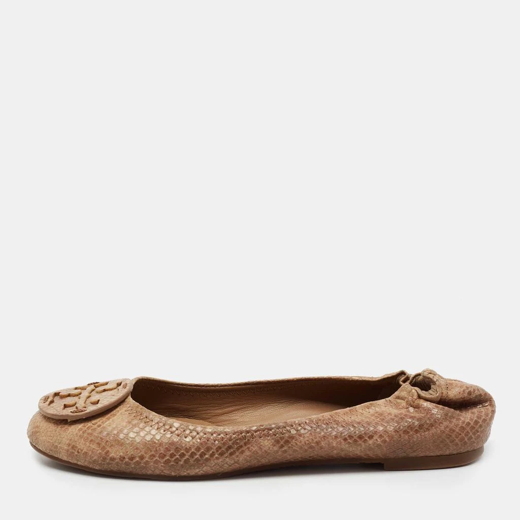 商品[二手商品] Tory Burch|Tory Burch Light Brown Python Embossed Leather Reva Ballet Flats Size 39,价格¥805,第1张图片