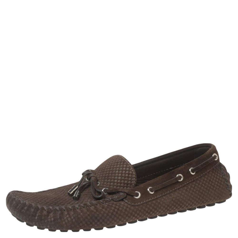 商品[二手商品] Louis Vuitton|Louis Vuitton Brown Petit Damier Suede Bow Loafers Size 44,价格¥2479,第1张图片