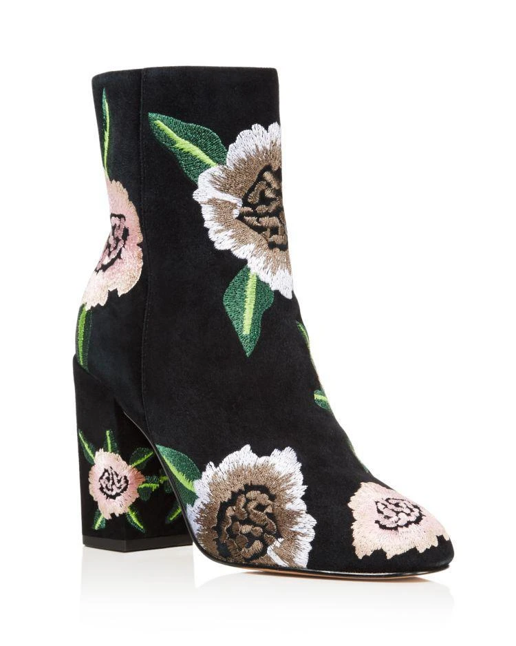 商品Rebecca Minkoff|Women's Bryce Floral Embroidered Suede Block Heel Booties,价格¥1237,第1张图片