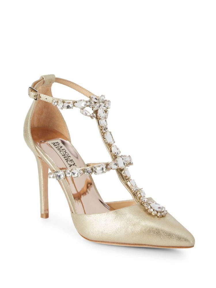 商品Badgley Mischka|Warner Embellished Leather Stiletto Pumps,价格¥2091,第1张图片