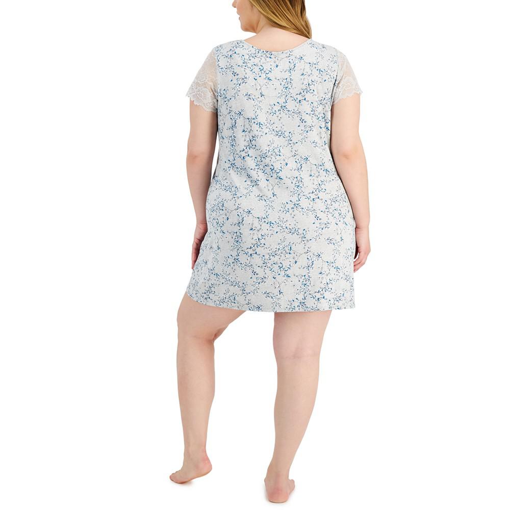 Plus Size Short-Sleeve Lace-Trim Chemise, Created for Macy's商品第3张图片规格展示