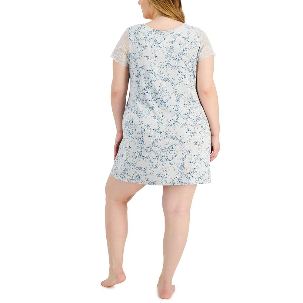 商品Charter Club|Plus Size Short-Sleeve Lace-Trim Chemise, Created for Macy's,价格¥33,第3张图片详细描述
