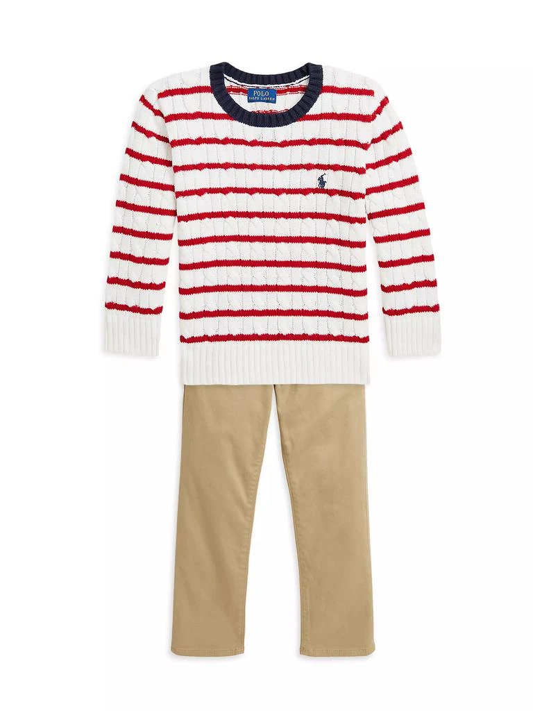 商品Ralph Lauren|Little Boy's & Boy's Striped Cable-Knit Cotton Sweater,价格¥523,第2张图片详细描述