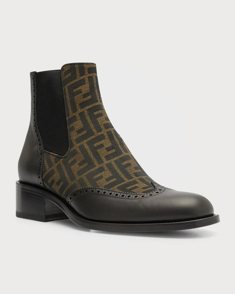 商品Fendi|Men's Stivaletto Leather & Textile Monogram Chelsea Boots,价格¥9189,第2张图片详细描述