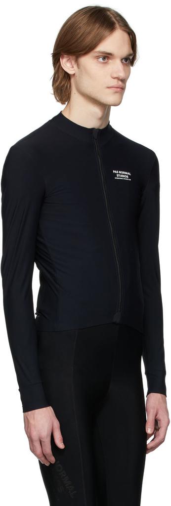 Black Jersey Zip-Up Long Sleeve T-Shirt商品第2张图片规格展示