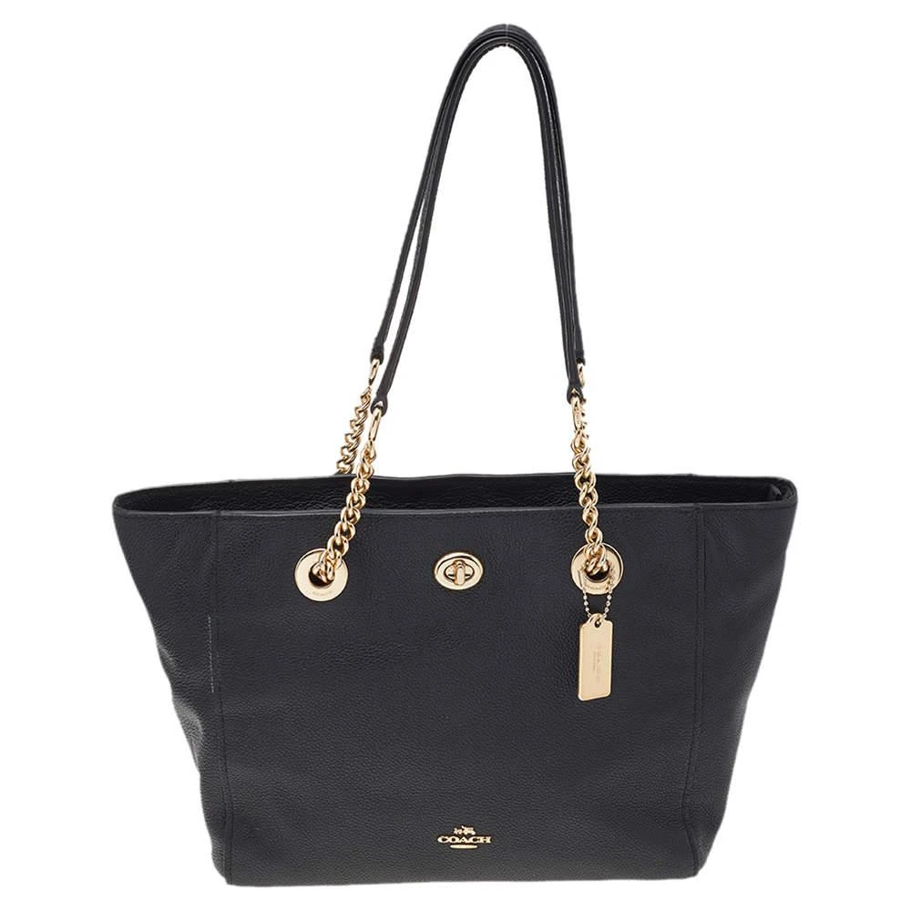 商品[二手商品] Coach|Coach Black Leather Turnlock Chain Tote,价格¥1325,第1张图片