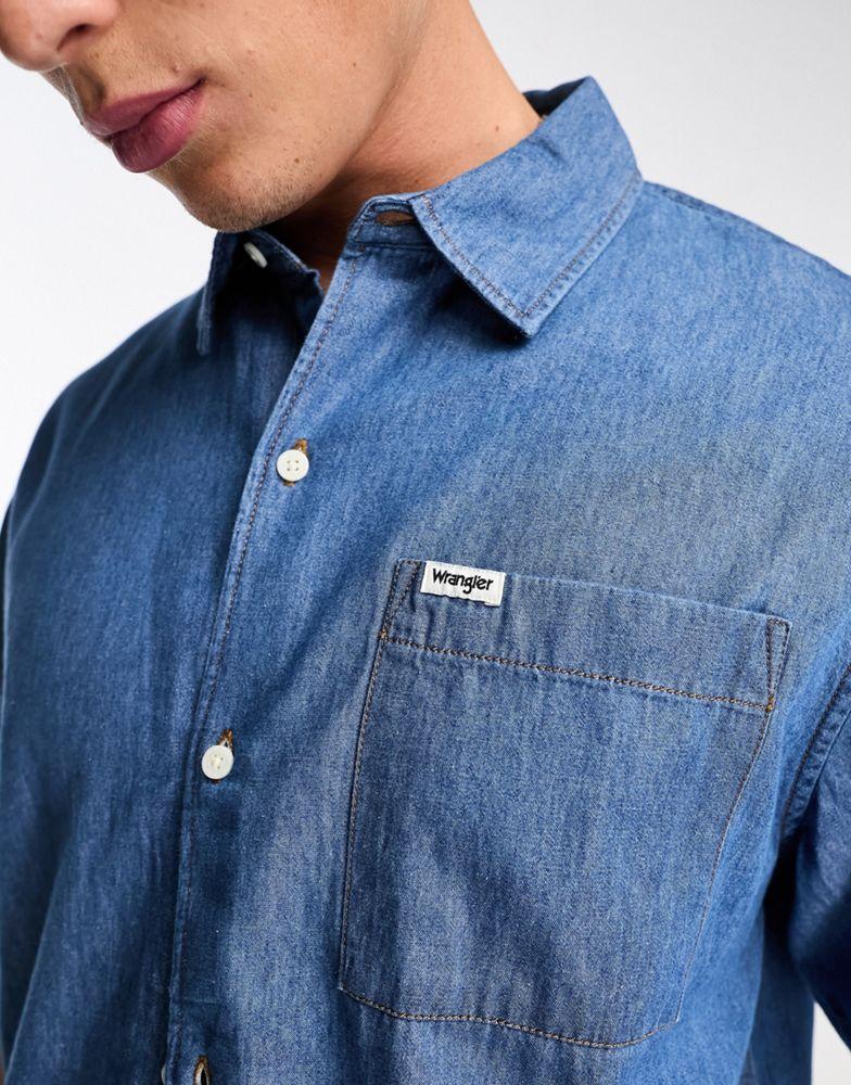 Wrangler short sleeve shirt in blue商品第4张图片规格展示