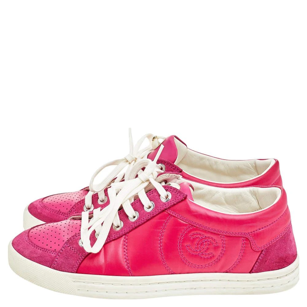 商品[二手商品] Chanel|Chanel Pink Leather, Suede And Nylon CC Pearl Low Top Sneakers Size 35.5,价格¥1753,第4张图片详细描述