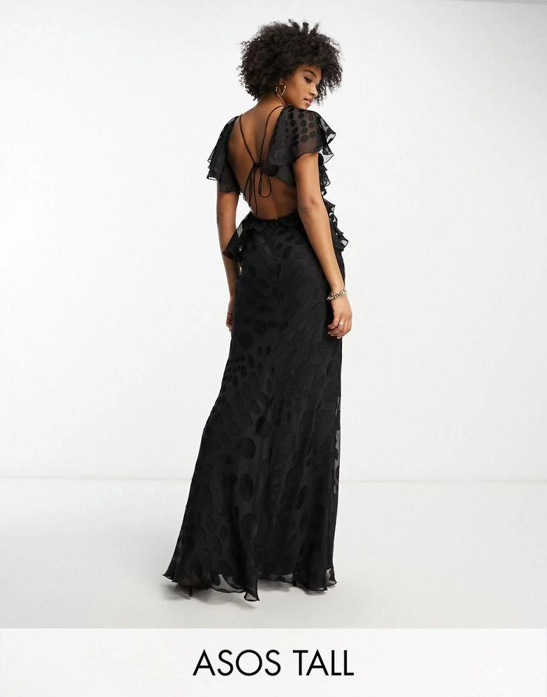商品ASOS|ASOS DESIGN Tall satin spot flutter sleeve maxi dress with open back in black,价格¥324,第1张图片