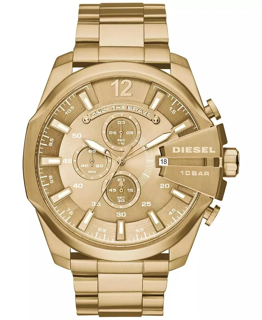 商品Diesel|Men's Chronograph Mega Chief Gold-Tone Stainless Steel Bracelet Watch 59x51mm,价格¥2091,第1张图片