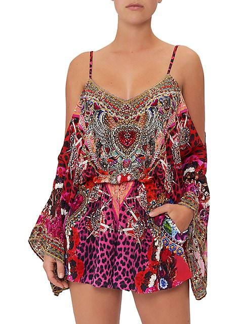 Printed Silk Cold-Shoulder Romper商品第6张图片规格展示