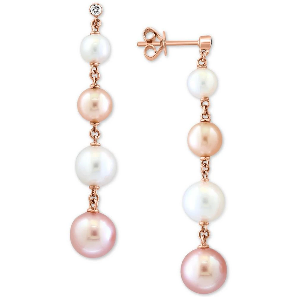 商品Effy|EFFY® Pink & White Cultured Freshwater Pearl (6-8mm) & Diamond (1/20 ct. t.w.) Drop Earrings in 14k Rose Gold,价格¥3797,第1张图片