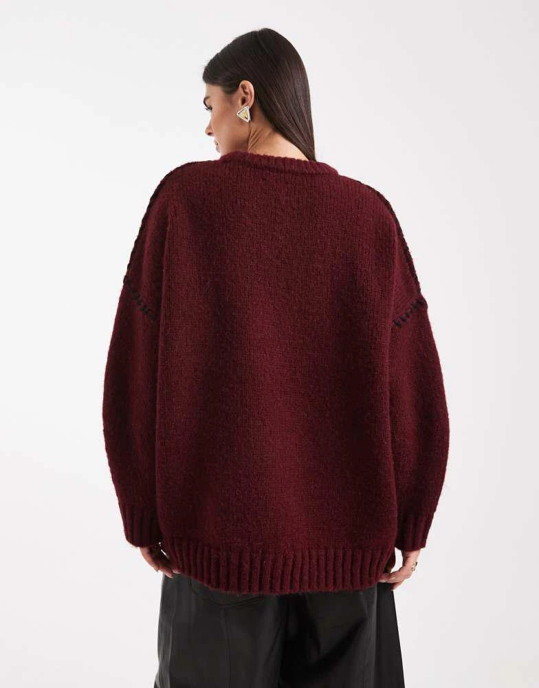 商品ASOS|ASOS DESIGN blanket stitch crew neck jumper in burgundy,价格¥352,第4张图片详细描述