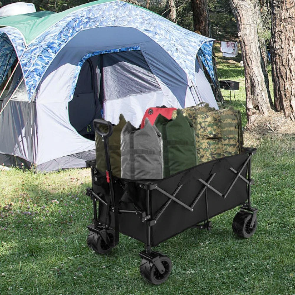 Folding Utility Garden Cart with Wide Wheels and Adjustable Handle-Black 商品