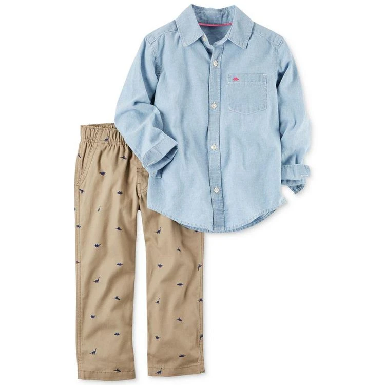 商品Carter's|2-Pc. Chambray Shirt & Dino-Print Canvas Pants Set, Baby Boys (0-24 months),价格¥58,第2张图片详细描述