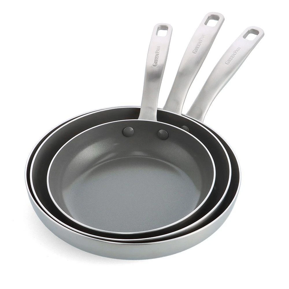 商品Greenpan|3 Piece Stainless Steel Frypan Set,价格¥985,第1张图片
