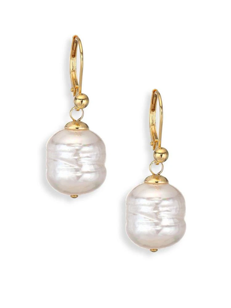 商品Majorica|12MM White Baroque Pearl & 14K Yellow Gold Huggie Drop Earrings,价格¥480,第1张图片