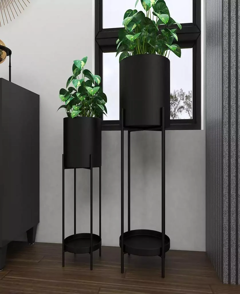 Black Metal Indoor Outdoor Planter with Removable Stand Set of 2 商品