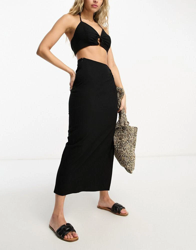 商品4th & Reckless|4th & Reckless onyx beach ring side midi skirt co-ord in black,价格¥284,第1张图片