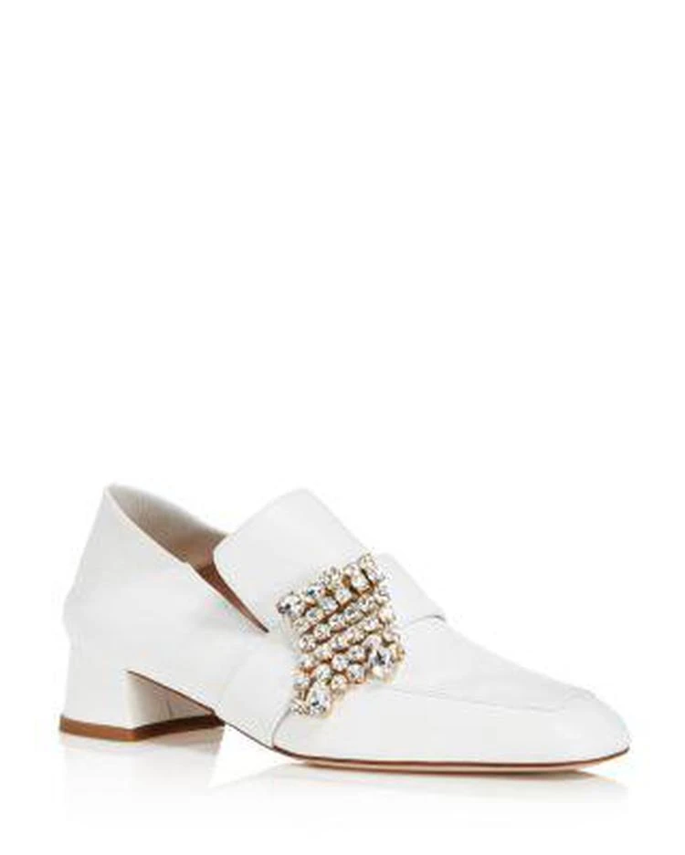 商品Stuart Weitzman|Women's Irises Embellished Leather Block Heel Loafers ,价格¥1861,第1张图片