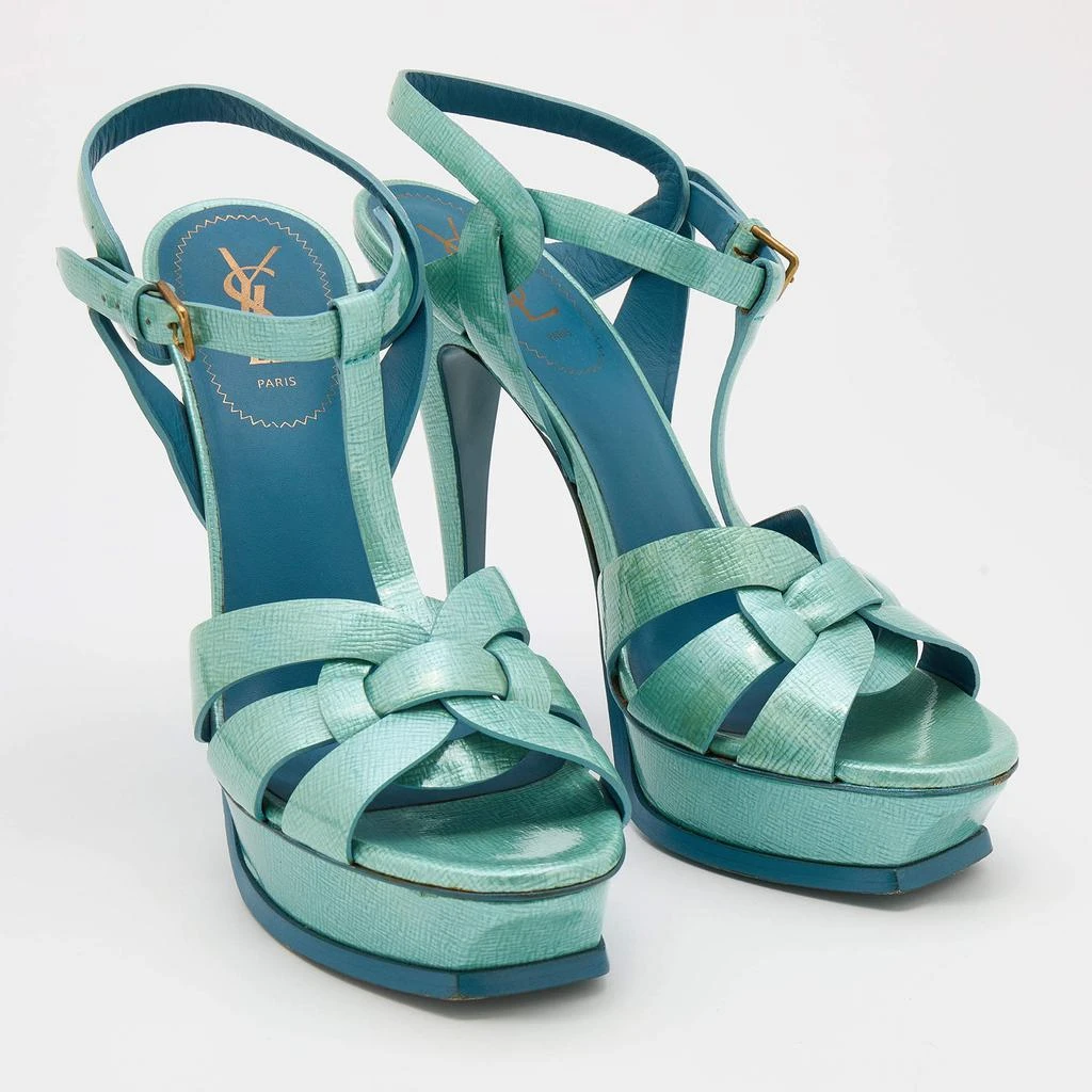 商品[二手商品] Yves Saint Laurent|Yves Saint Laurent Mint Green Textured Patent Leather Tribute Platform Sandals Size 41,价格¥1364,第4张图片详细描述