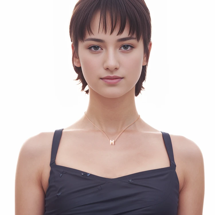 商品[国内直发] Hermes|爱马仕 POP H项链系列 吊坠糖果粉色 镀金 项链 女款 链条玫瑰金色,价格¥5217,第8张图片详细描述