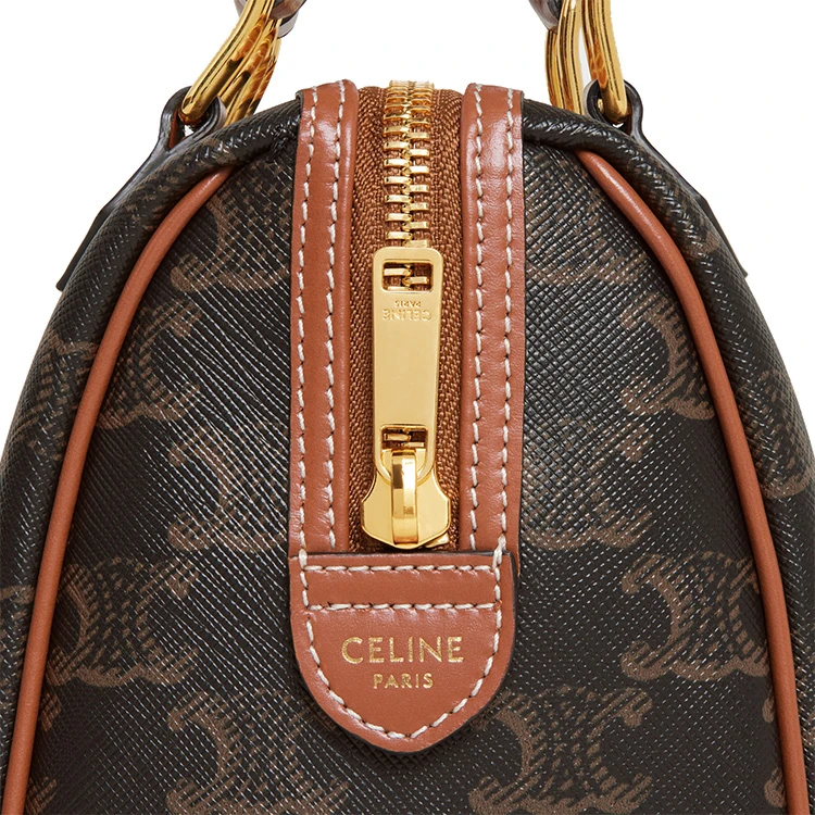 商品[国内直发] Celine|赛琳 Triomphe 经典凯旋门老花满印可调节肩带 帆布拼牛皮革 波士顿包单肩斜挎手提包 小号 女款 棕褐色,价格¥12243,第9张图片详细描述