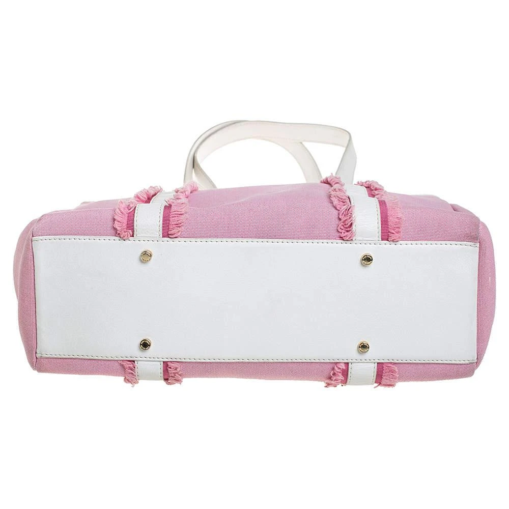 Kate Spade Pink/White Canvas and Leather Metal Plate Tote 商品
