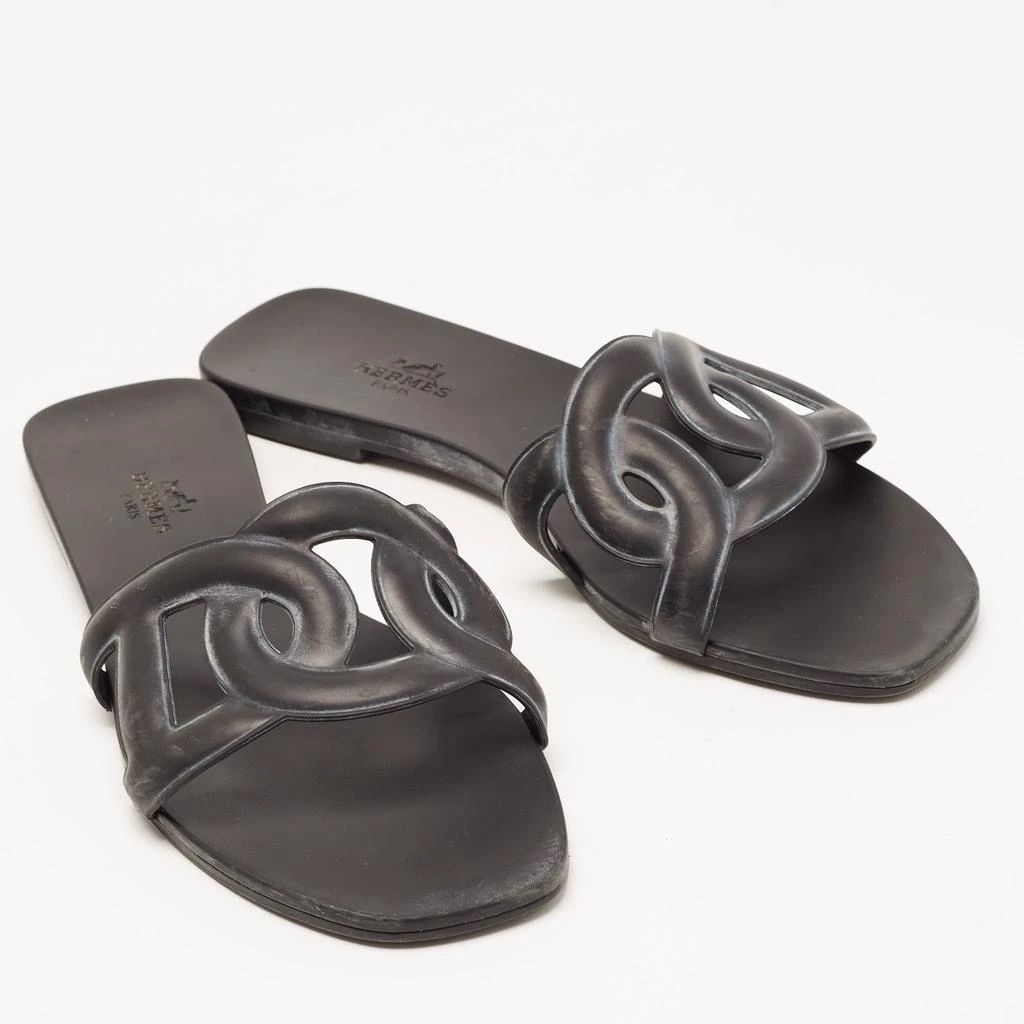 商品[二手商品] Hermes|Hermes Black Rubber Aloha Flat Slides Size 37  ,价格¥3006,第4张图片详细描述